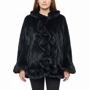 Jocelyn Womens Black Dyed Rabbit Fur Ruffle Open-Front Jacket Sz M